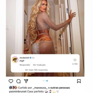 MC Daniel reagiu eufórico às fotos de Yasmin Brunet em look sem calcinha: 'Puta que pariu'