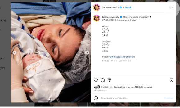 Bárbara Evans: fotos dos filhos recém-nascidos receberam mais de 200 mil likes em pouco mais de uma hora