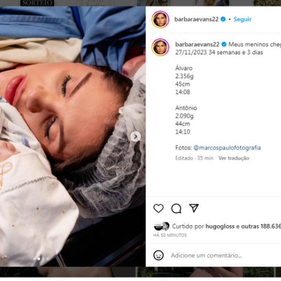 Bárbara Evans: fotos dos filhos recém-nascidos receberam mais de 200 mil likes em pouco mais de uma hora