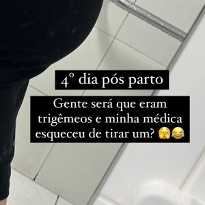 Corpo pós-parto de Bárbara Evans quatro dias após nascimento de gêmeos: modelo brincou com o tamanho da barriga