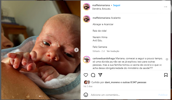 Mariana Maffeis fez uma publicação para mostrar a sua filha caçula Hima e aí começou a polêmica