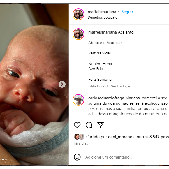 Mariana Maffeis fez uma publicação para mostrar a sua filha caçula Hima e aí começou a polêmica