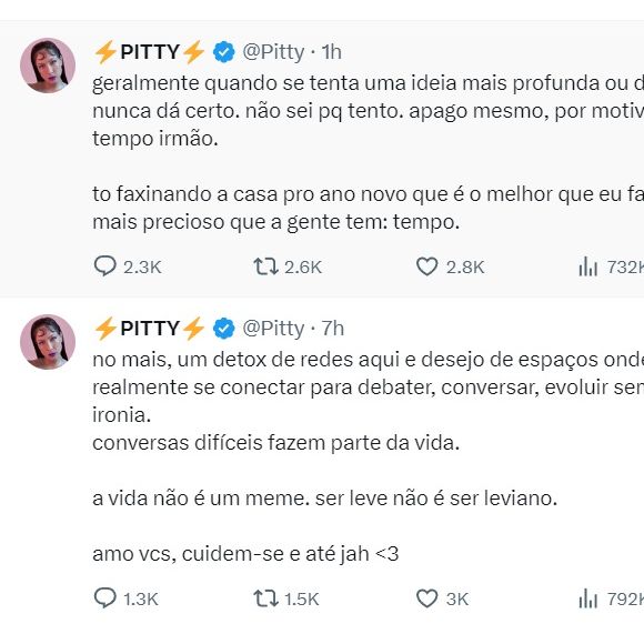 Pitty decidiu dar um tempo das redes sociais após críticas