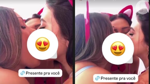 O beijo de Andressa Urach, a ex-amante de Neymar e mais uma mulher, instigava fãs a acessarem o conteúdo pago