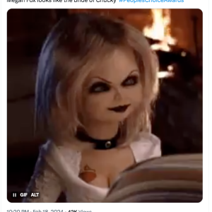 Megan Fox foi comparada à Noiva do Chucky em publicações no X (Twitter)