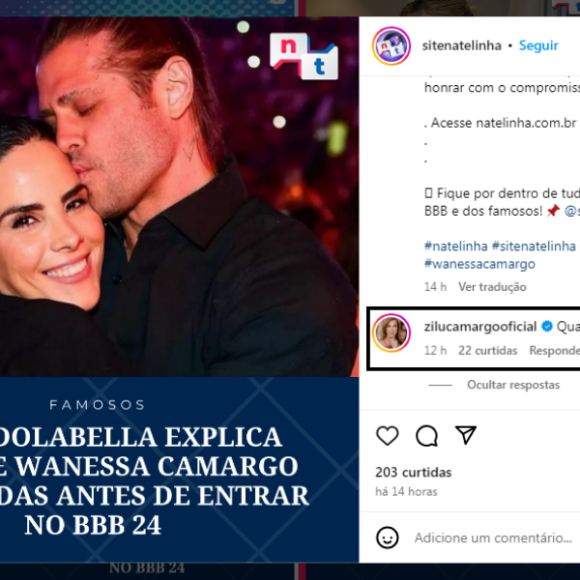 Zilu Godoi foi até a página do site NaTelinha, que repercutiu as declarações, e desmentiu: 'Quanta mentira'