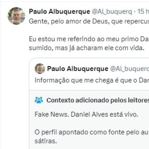 Perfil fez publicação debochada após repercussão: 'Eu estou me referindo ao meu primo Danielzinho de Nova Iguaçu que tava sumido, mas já acharam ele com vida'
