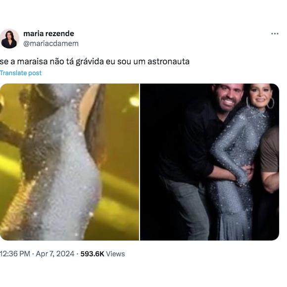 Uma fã publicou fotos de Maraisa suspeitando de sua gravidez por uma barriguinha aparente em um vestido colado