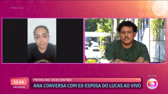 Lucas 'Buda' teve seu primeiro reencontro com a ex-mulher, Camila Moura, no 'Mais Você'