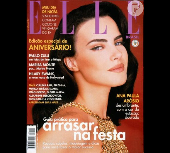 Belíssima, Ana Paula Arósio posou de dourado para uma edição de aniversário da revista Elle