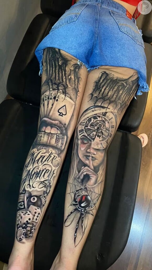 Andressa Urach também está cobrindo as pernas com tatuagens