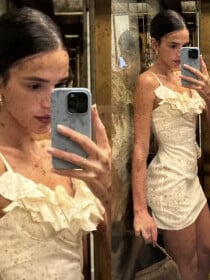 Bruna Marquezine elege microvestido off-white com babados em viagem de férias com a família em Roma. Inspire-se no look da atriz!