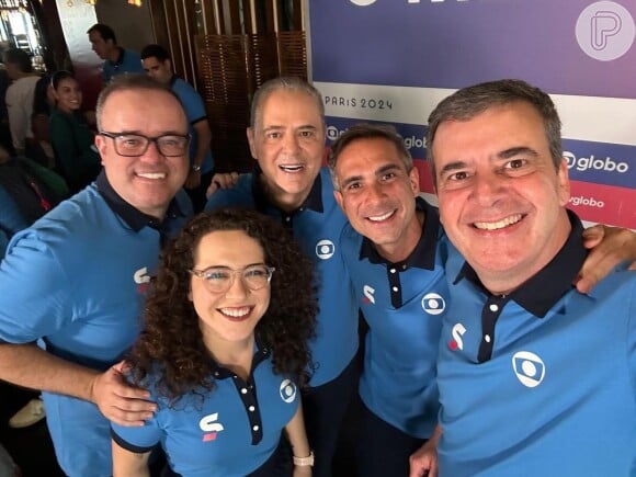 Parte da equipe da Globo para os Jogos Olimpíadas de Paris-2024 se encontrou em evento. Entre eles, Rogério Corrêa, Natália Lara e Luís Roberto