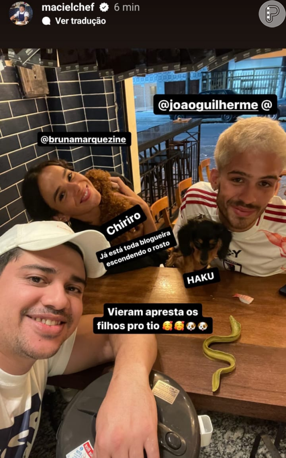 Chef de restaurante tira foto com Bruna Marquezine e João Guilherme no Rio