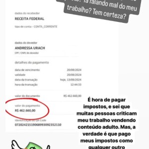 Andressa Urach garantiu que paga quase R$ 500 mil em impostos