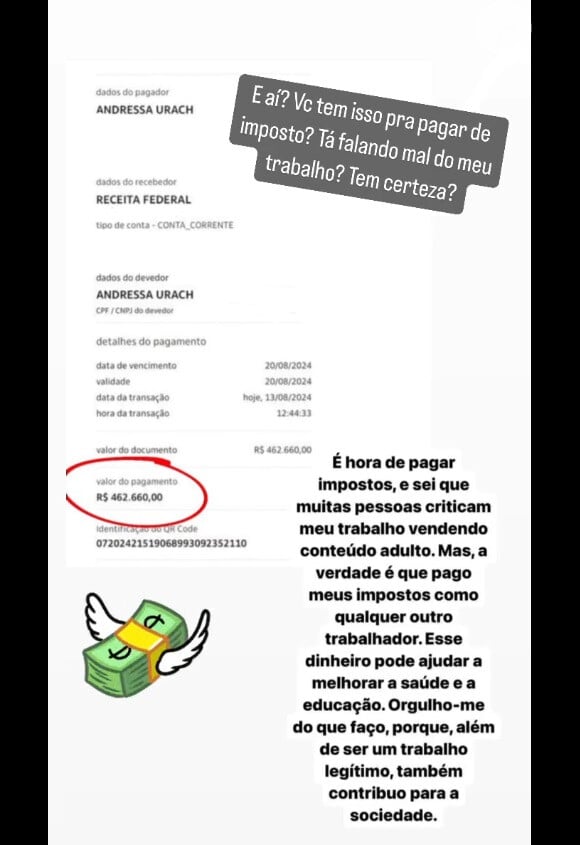 Andressa Urach garantiu que paga quase R$ 500 mil em impostos