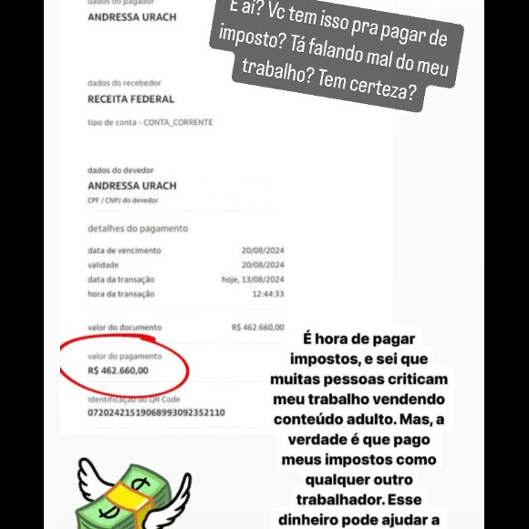 Andressa Urach garantiu que paga quase R$ 500 mil em impostos