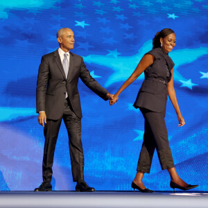 Michelle Obama e o esposo na Convenção do Partido Democrata, em Chicago.