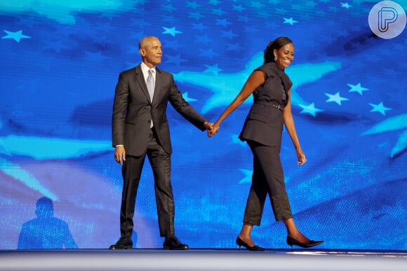 Michelle Obama e o esposo na Convenção do Partido Democrata, em Chicago.