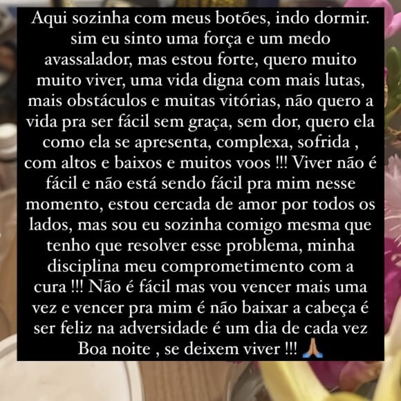 Com câncer, Preta Gil usou suas redes sociais para deixar um forte recado: 'Quero muito muito viver'