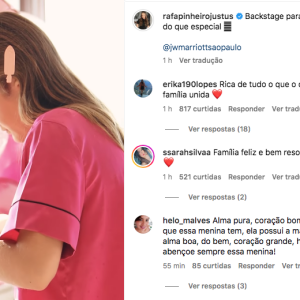 Comentários do vídeo de Rafa Justus foram tomados por elogios à maturidadae da família da jovem