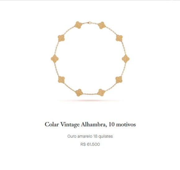 O colar Vintage Alhambra em ouro pode ser comprado por R$ 61.500