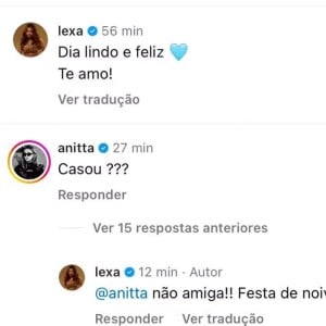 Anitta questiona se Lexa casou e se surpreende com noivado