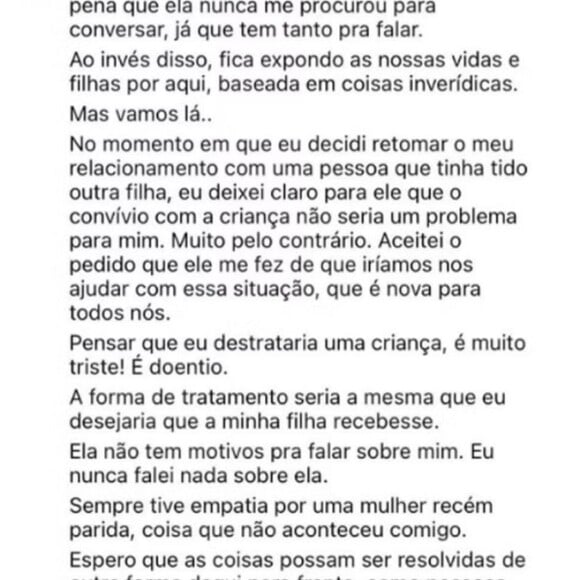 Bruna Biancardi reagiu à postura de Amanda Kimberlly e negou que aja para manter afastada Helena, filha da ex de Neymar, do pai: 'Que pena que ela pensa dessa forma'