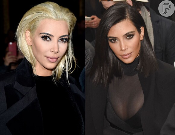 Kim Kardashian em suas versões loira e morena. Qual você prefere?