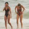 Grazi Massafera e Anna Lima encerram a tarde de exercícios com um mergulho no mar