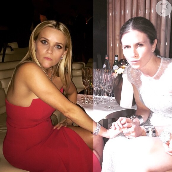 Reese Witherspoon faz caras e bocas em foto do Instagram, no Met Gala 2015