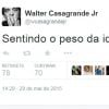 Walter Casagrande postou mensagem no Twitter durante sua  internação: 'Sentindo o peso da idade'. Comentarista esportivo sofreu infarto e foi internado em uma UTI