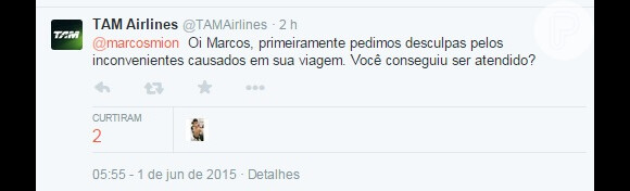 A companhia aérea se desculpou com Marcos Mion através de um post no Twitter