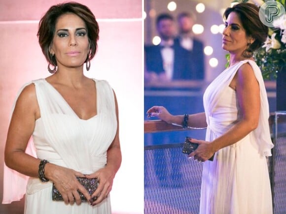 O vestido branco de Carlos Miele foi a opção de Beatriz (Gloria Pires) para a festa de premiação da empresa Souza Rangel