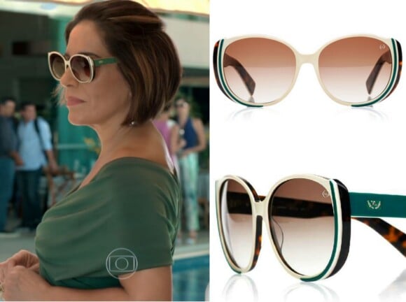 Os óculos de sol de Beatriz (Gloria Pires) são da Via Lorran, modelo 1153. Está à venda por R$ 380
