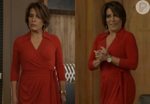 Para uma reunião na empresa, Beatriz (Gloria Pires) apostou em mais um vestido da grife Alphorria (R$599,25)