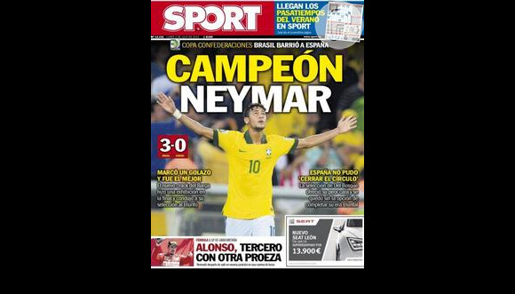 Na capa do impresso, 'Campeão Neymar'