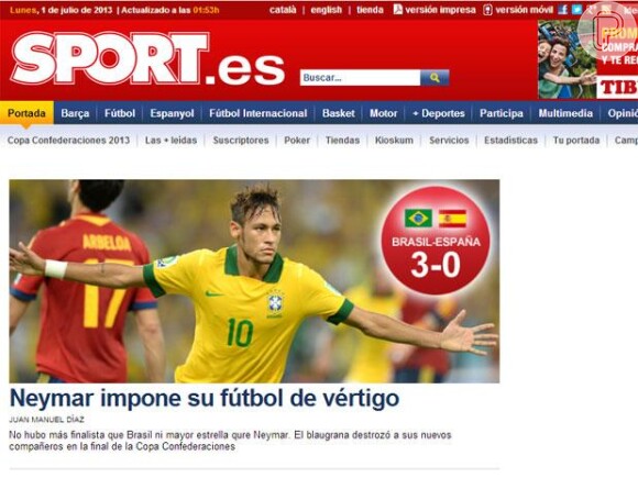 O 'Sport' diz: 'Neymar impõe seu futebol de vertigem'