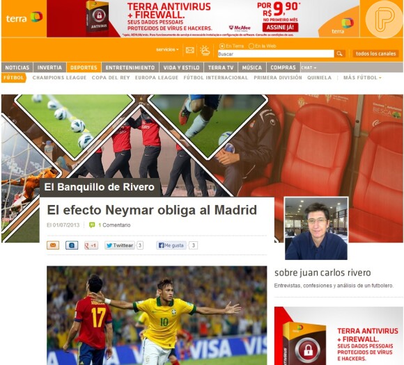Texto do 'Terra' espanhol afirma que Neymar é um jogador com condições de craque