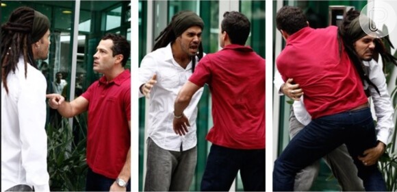 Bruno (Malvino Salvador) e Ninho (Juliano Cazarré) passam da discussão para agressão física, em 'Amor à Vida'