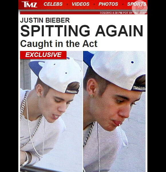 Justin Bieber foi flagrado cuspindo em fãs da sacada de seu hotel em Toronto, no Canadá. De acordo com informações do site 'TMZ', nesta sexta-feira, 26 de julho de 2013