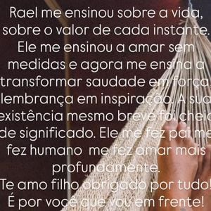Marido de Tati Machado, o fotógrafo Bruno Monteiro publicou um texto emocionante para o filho, que faleceu na barriga da jornalista, aos 08 meses de gestação.