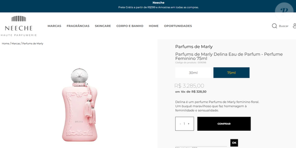 O perfume Delina pode ser encontrado em sites de produtos importados por R$ 3.285,00 (75mL).