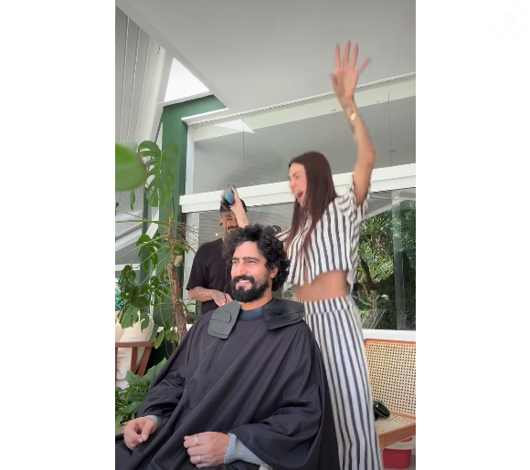 Thaila Ayala se diverte com corte de cabelo do marido
