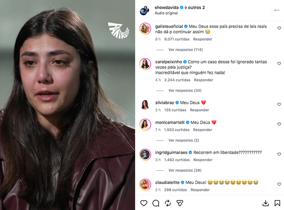 Nas redes sociais do 'Fantástico', famosas saíram em defesa de Heloísa e criticaram a ação da Justiça no caso