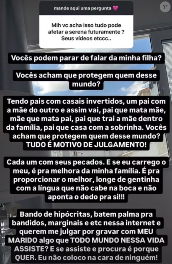 MC Mirella recebeu questionamento na web sobre futuro da filha, e rebateu.