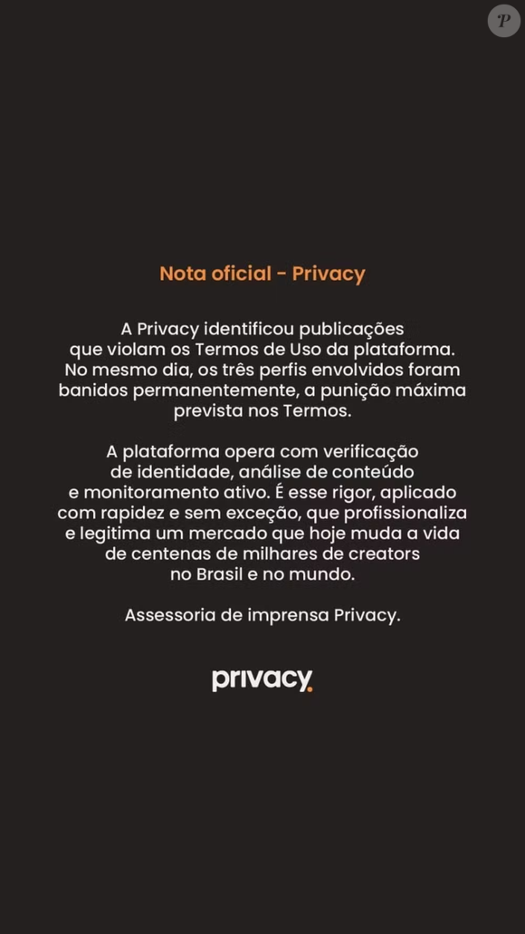 Privacy anunciou punição máxima para Cristian Cravinhos, Rafa Martinz e Tadalafellas após identificar publicações que violavam seus Termos de Uso
