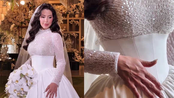 Vestido de noiva com 26 m de seda italiana, buquê de orquídeas e mais: o look de casamento da ex-’BBB’ Laís Caldas em união com Gustavo Marsengo
