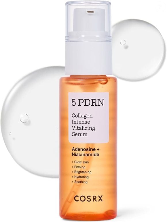 COSRX 5 PDRN Collagen Intense Vitalizing Serum: diferentemente dos anteriores, a COSRX não informa em sua ficha oficial uma concentração específica em ppm. Sua fórmula combina cinco fontes de PDRN, provenientes de salmão, centella asiática, arroz, lactobacilos e uva-do-mar, com colágeno de baixo peso molecular, niacinamida, pantenol e ácido hialurônico. O produto foi desenvolvido para proporcionar hidratação e luminosidade e melhorar a aparência da elasticidade e da barreira cutânea.