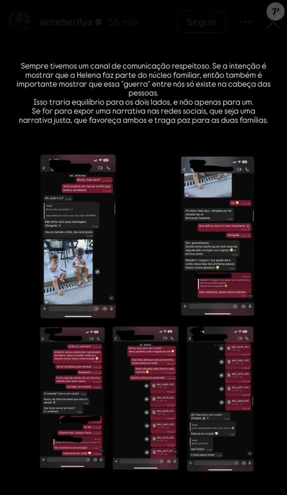Amanda Kimberlly ainda exibiu prints que mostram uma comunicação harmoniosa com Bruna Biancardi